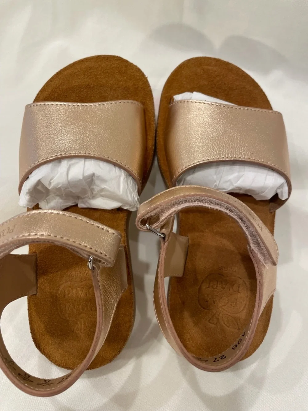 Pom d’Api Kids Metallic Rose Gold Sandals with Hook-and-Loop Strap